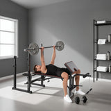 SPORTNOW Weight Bench with Two Barbell Racks, Leg Curl Machine, Preacher Curl Bench, Black