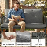 Outsunny 2-Seater Rattan Swing Chair, Outdoor Garden Hanging Swing Seat with Stand, Adjustable Canopy and Soft Cushions