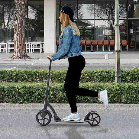 HOMCOM Foldable Kick Scooter with Double Shock Absorption and Big Wheels, Height Adjustable Aluminium Frame Big Wheel Scooter for 14+ Teens Adult - Black