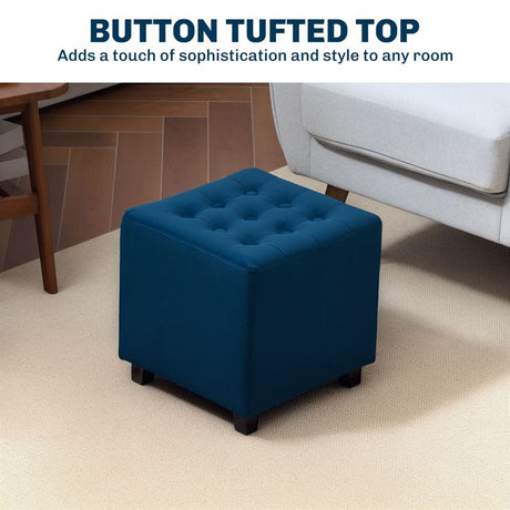 HOMCOM Velvet-Feel Square Ottoman - Blue