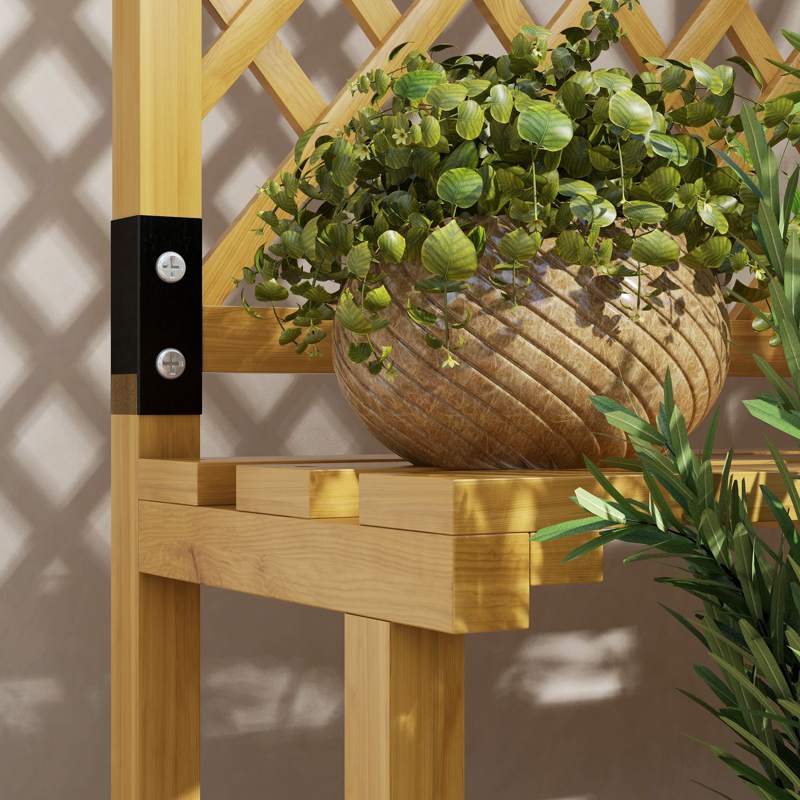 Outsunny Wooden Plant Stand, with Trellis - Natural Finish