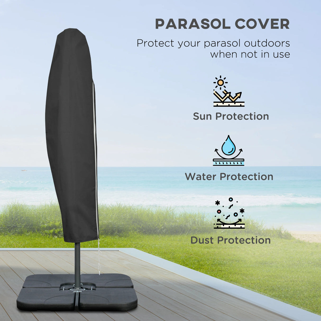 Outsunny 3m Overhanging Parasol, with Base, Weights and Cover - Blue