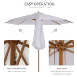 Outsunny 3(m) Garden Parasol, Pulley Operated Patio Umbrella, Wooden Table Market Umbrella with Rope Pulley Mechanism and 8 Ribs, Cream White
