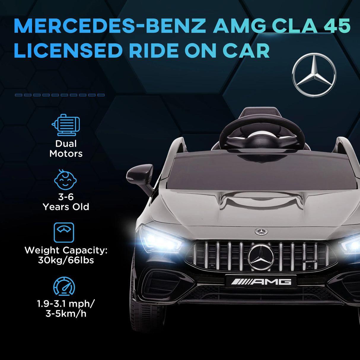 AIYAPLAY Mercedes-Benz AMG CLA 45 Licensed 12V Kids Electric Car Ride on Car w/ Remote, Suspension Lights Music Horn - Black