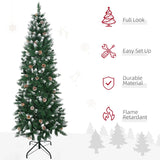 HOMCOM 6 Ft Snow Artificial Christmas Tree with Realistic Branches, Pine Cone, for Indoor Decoration, Green White