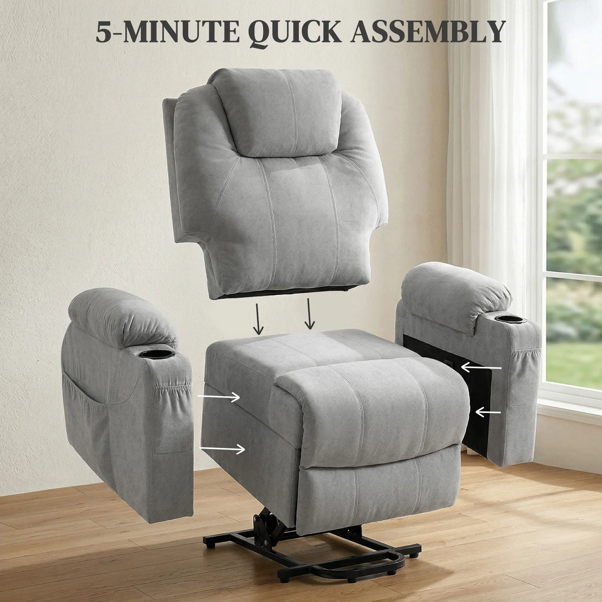 HOMCOM Power Lift Recliner Chair with Pocket Spring, Electric Lift Chair with Wide Backrest, Light Grey