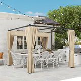 Outsunny 3 x 3(m) Retractable Pergola, Garden Gazebo Shelter with Curtains, for Grill, Patio, Deck, Beige