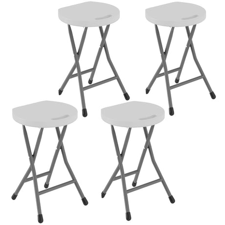 Outsunny Folding Stool Set of 4, Decorative Garden Stool Set with Safety Latch, Foldable Garden Stools with Powder-Coated Steel Legs HDPE Seat and Handle for Indoor and Outdoor, White