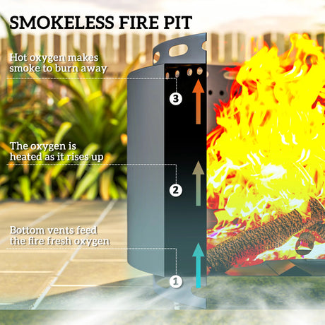 Outsunny Smokeless Fire Pit, 48.5cm Portable Wood Burning Firepit with Poker for Garden Camping Bonfire Party, Metal, Dark Grey