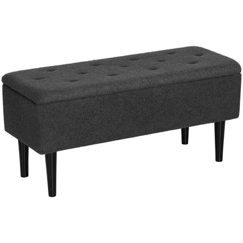 HOMCOM 47L Teddy Fleece Storage Ottoman - Dark Grey