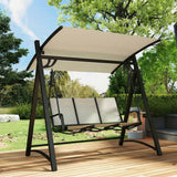 Outsunny 3 Seater Swing Chair, Garden Swing Bench with Adjustable Tilting Canopy, Breathable Mesh Seat 360 kg Capacity, White