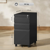 Vinsetto 3-Drawer Steel Filing Cabinet with Lock and Wheels - Black