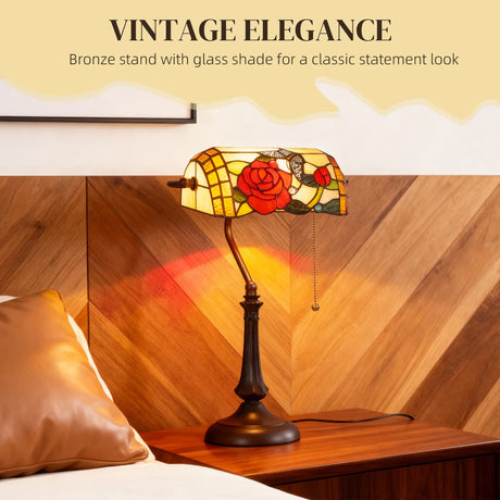 HOMCOM Tiffany-Style Rose and Butterfly Table Lamp - Multi