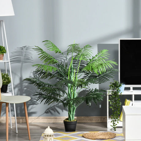 Outsunny 125cm/4FT Artificial Palm Plant Decorative Tree with Nursery Pot, Fake Plastic Indoor Home Office Dcor, Green