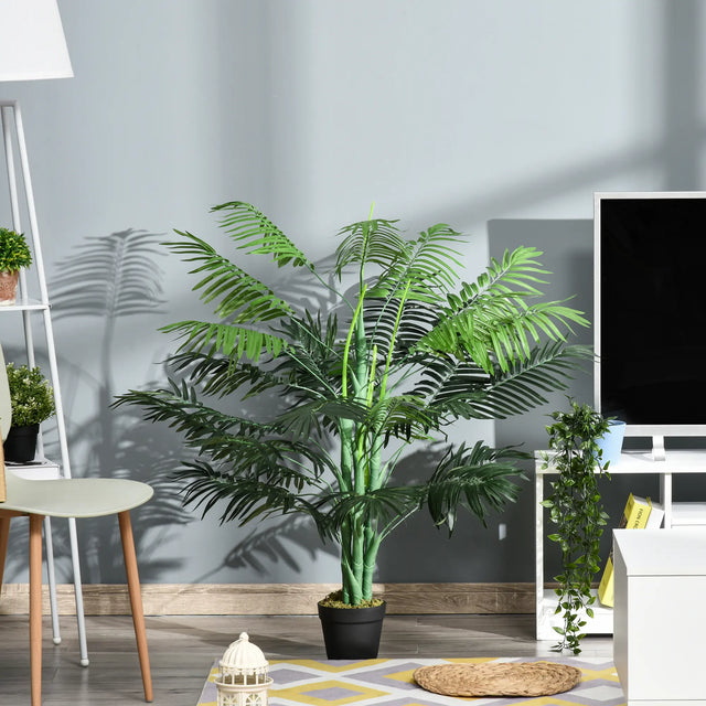 Outsunny 125cm/4FT Artificial Palm Plant Decorative Tree with Nursery Pot, Fake Plastic Indoor Home Office Dcor, Green