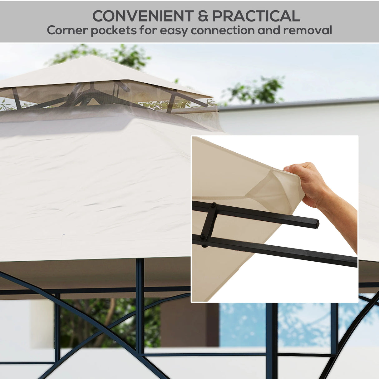 Outsunny 3x3(m) Replacement Gazebo Canopy, Double Tier Roof Top for Garden, Patio, Outdoor, Beige (TOP ONLY)
