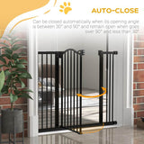 PawHut Metal 74-100cm Adjustable Pet Gate Safety Barrier w/ Auto-Close Door Black