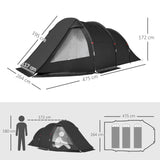 Outsunny 3-4 Man Tunnel Tent, Two Room Camping Tent with Windows, Portable Carry Bag, for Fishing, Hiking, Sports, Festival - Black