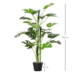 Outsunny 100cm/3.3FT Artificial Monstera Tree Decorative Cheese Plant 21 Leaves with Nursery Pot, Fake Tropical Palm Tree for Indoor Outdoor Dcor, Set of 2