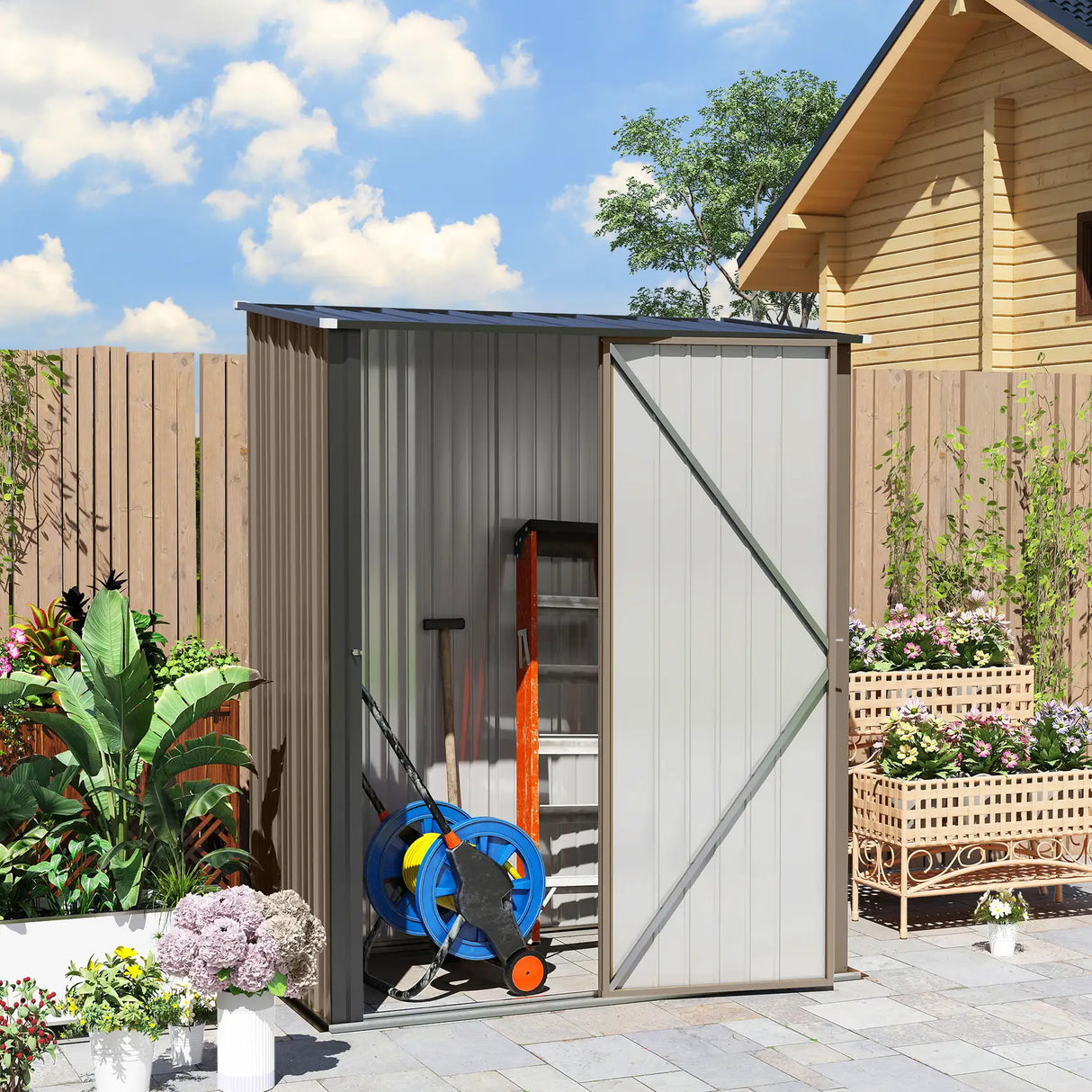 Outsunny 5.3 x 3.1ft Corrugated Steel Garden Shed - Brown