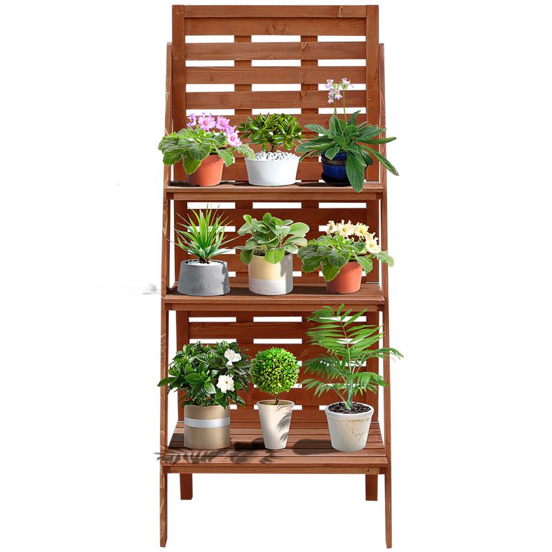 Outsunny Three-Tier Plant Stand, Wood Ladder Shelf for Flower Pot Display, Outdoor Indoor Organiser