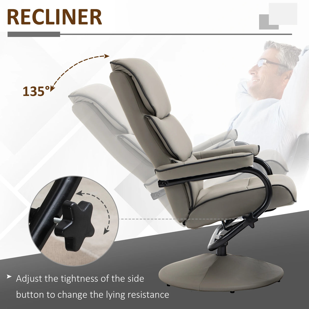 HOMCOM Recliner Chair with Ottoman 360 Swivel Faux Leather High Back Armchair w/ Footrest Stool for Home Office