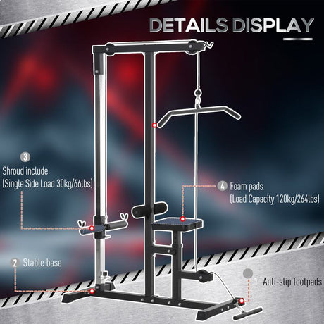 HOMCOM Exercise Pulley Machine Power Tower with Adjustable Seat Cable Positions