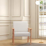 HOMCOM Modern Armchair, Linen Upholstered Sofa with Solid Wood Legs and Wide Seat, Accent Chair for Living Room Bedroom Office, Cream White