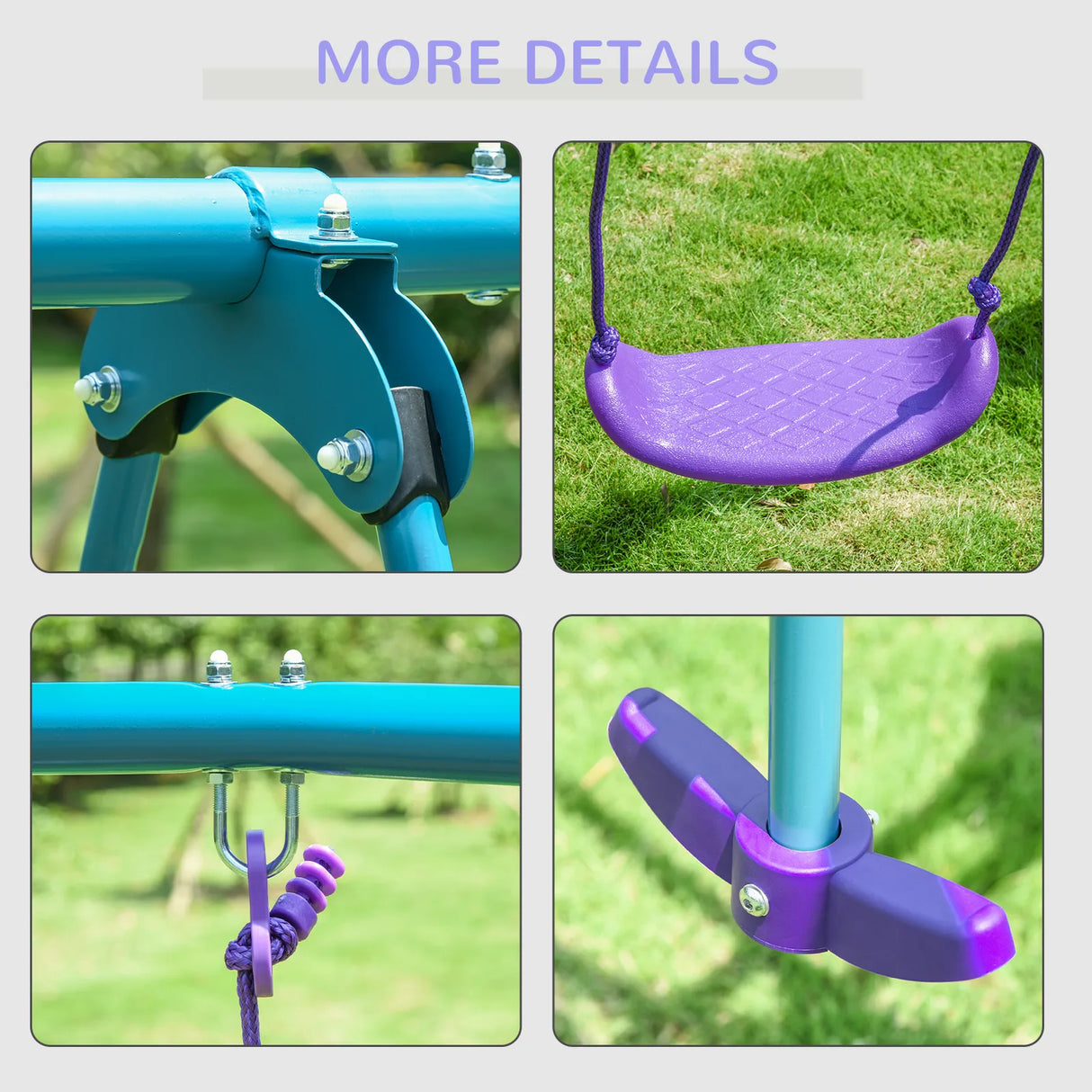 Outsunny Metal Swing Set, with Seesaw, Adjustable Height, for Ages 3+ Years, Purple