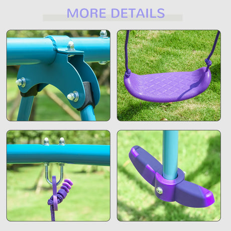Outsunny Metal Swing Set, with Seesaw, Adjustable Height, for Ages 3+ Years, Purple