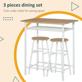 HOMCOM Bar Table Set, Bar Table and Stools Set, Footrest and Storage Shelf, for Kitchen, Dining Room, Pub, Cafe, White and Oak