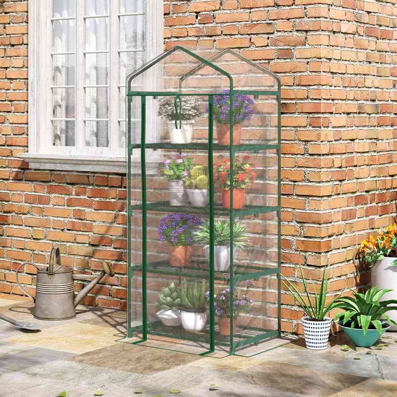 Outsunny 4 Tiers Mini Portable Greenhouse Compact Plant Grow Shed Metal Frame Transparent Clear Cover 160H x 70L x 50Wcm