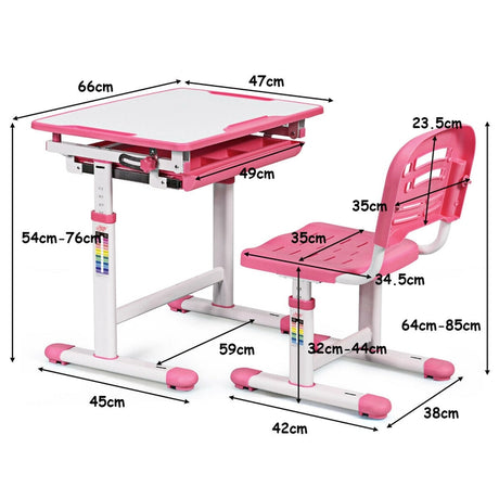 Height Adjustable Childrens Desk Chair Set -Pink
