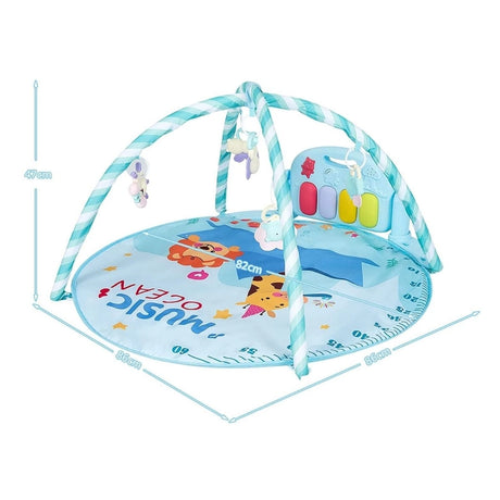 4-in-1 Activity Play Mat with 5 Hanging Sensory Toys for Infant Blue