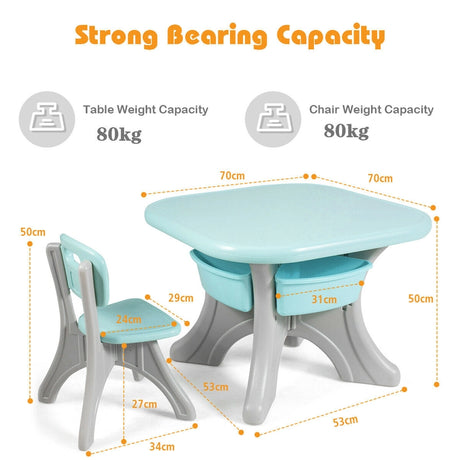 3 Sets of Table and Chairs with Detachable Storage Boxes Design for Kids Green