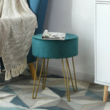 Round Velvet Ottoman Footrest Table Dressing Chair with Metal Legs-Green