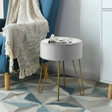 Velvet Stool with Metal Legs Round Footstool Modern Velvet Ottoman Side Stool Gray