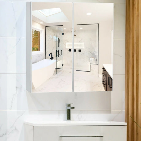 2-Tier Wall-Mounted Storage Cabinet with Double Mirror Doors