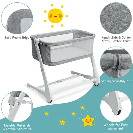 Baby Height Adjustable Bassinet with Washable Mattress-Gray
