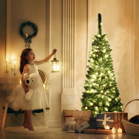 Artificial Pencil Christmas Tree with LED Lights in 3 Sizes-6.5FT