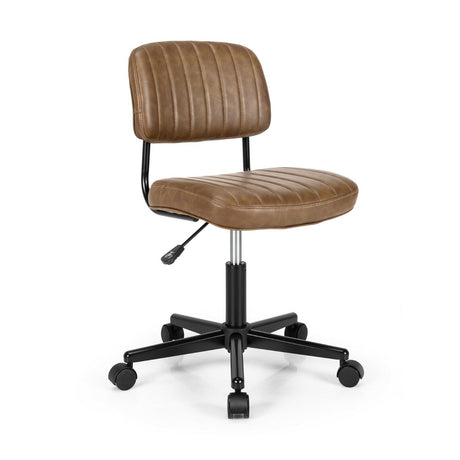 PU Leather Adjustable Office Chair  Swivel Task Chair with Backrest-Brown