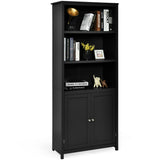 3-Shelf Bookcase with Double Doors &amp; Adjustable Shelves &amp; Cabinet-Black