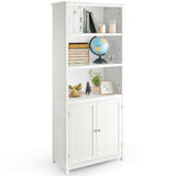 3-Shelf Bookcase with Double Doors &amp; Adjustable Shelves &amp; Cabinet-White