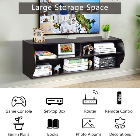 48.5 Inch 2 Tier Modern Wall Mounted Hanging Floating Shelf-Brown
