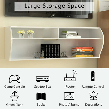 48.5 Inch 2 Tier Modern Wall Mounted Hanging Floating Shelf-White
