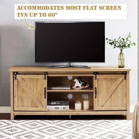 TV Stand Media Center Console Cabinet with Sliding Barn Door- Oak