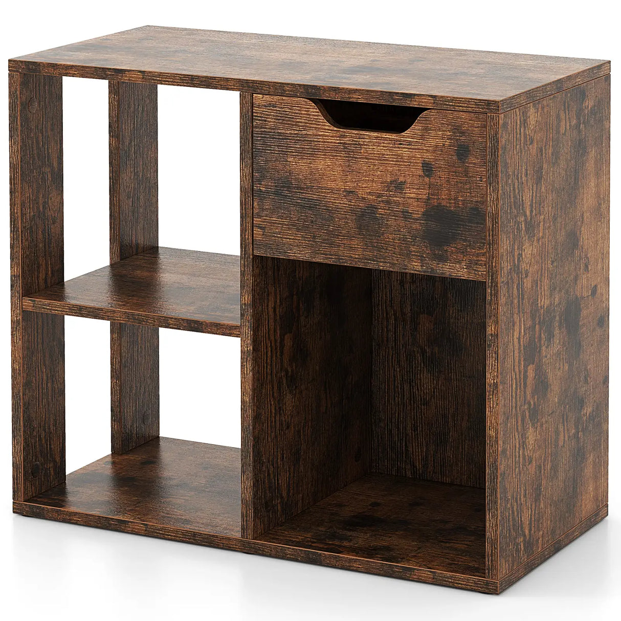 3-Cube Wooden Storage Shelf with Drawer-Rustic Brown