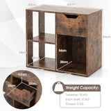 3-Cube Wooden Storage Shelf with Drawer-Rustic Brown