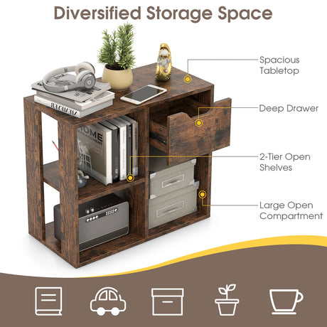 3-Cube Wooden Storage Shelf with Drawer-Rustic Brown