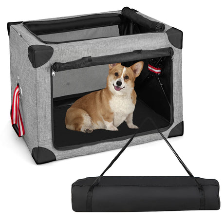 M/L/XL 3-Door Dog Crate with Removable Pad and Metal Frame-L